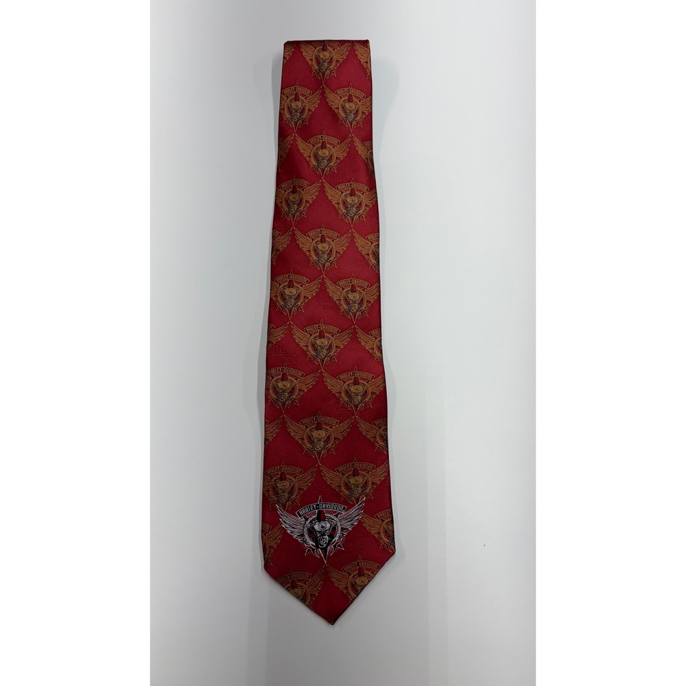 Harley-Davidson Soaring Engine Silk Tie Red Winged‎ Logo Ralph Marlin 2007 Mens
